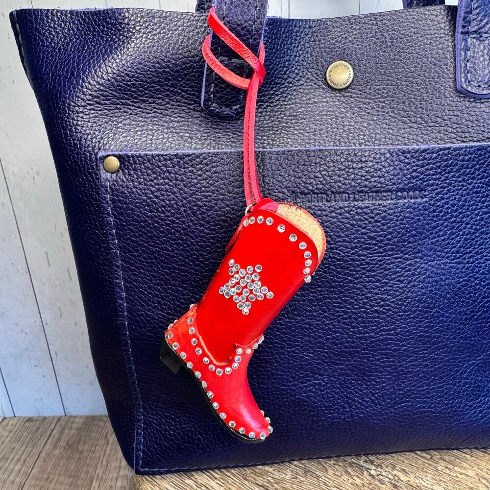 Western Genuine Leather Purse Charm Red Cowboy Boot Bag Charm NeW FAST SH
